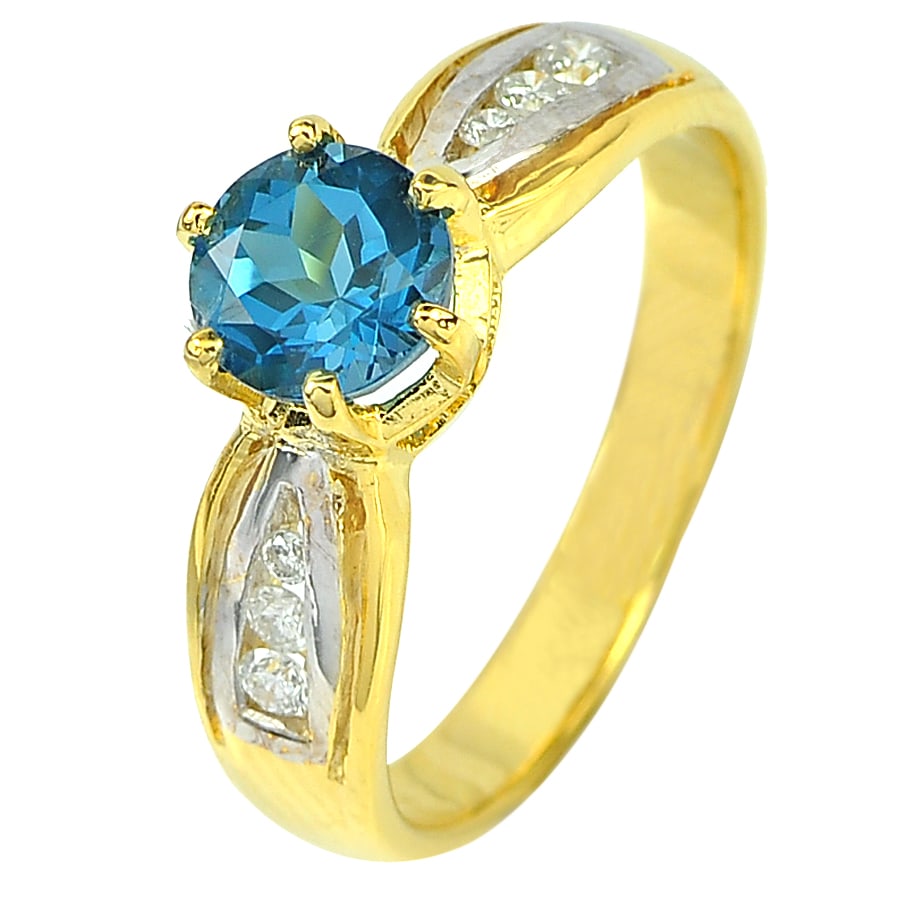 Natural London Blue Topaz 1.20 Ct. and Diamond 18K Yellow Gold Ring Jewelry Size 7 (1 of 3)
