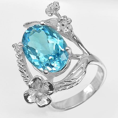 Beautiful Natural Blue Topaz 925 Sterling Silver Ring Jewelry 10.65 G. Size 8 (1 of 3)