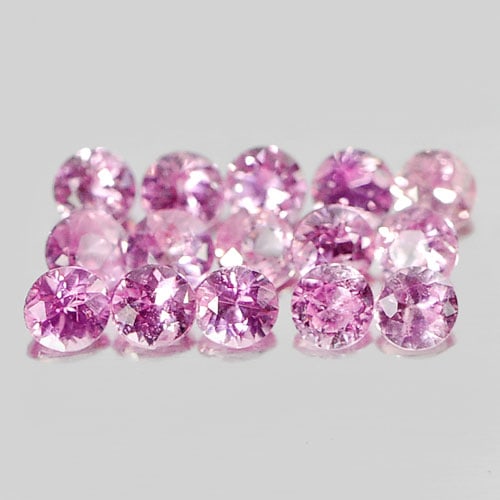 Pink Sapphire 1.16 Ct. 15 Pcs. Round Diamond Cut 2.5 Mm. Natural Gemstone From Madagascar: Product ID: 806160033 / Product Name: Natural Pink Sapphire / Weight: 1.16 CT. / Size: 2.5 x 2.5 x 1.8 MM. / Shape: Round Diamond Cut / Color: Pink / Clarity:SI1 / Luster: Good / Gems Origin: Madagasc