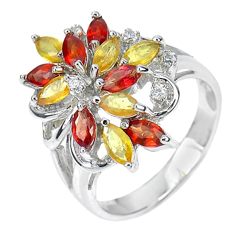 925 Sterling Silver Ring Jewelry Size 7.5 Natural Orange Yellow Songea Sapphire 5.79 G. (1 of 3)