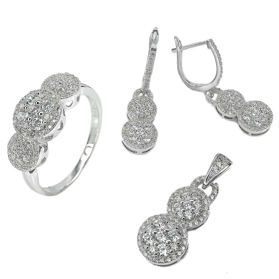 925 Sterling Silver Pendant Earrings and Ring Jewelry Size 7 with Cz 11.37 G.: Product ID: 207103288 / Product Type: 925 Sterling Silver Fine Jewelry / Jewelry Weight: 11.37 Grams. / Ring Size: 7 Resizable(Fee) / Gemstones Color: Silver / Metal: Solid Silver 92.5%. / Gemstone De
