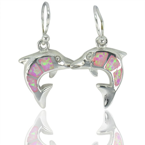 925 Sterling Silver Good Earrings 5.25 G. Created Multi Color Pink Opal: Product ID: 280120068 / Product Name: Natural Fashion Jewelry / Weight: 5.25 CT. / Size: 30 x 16.3 Mm. MM. / Shape: Fish / Color: Multi-Color / Clarity:Opaque / Luster: Good / Gems Origin: Thailand / 