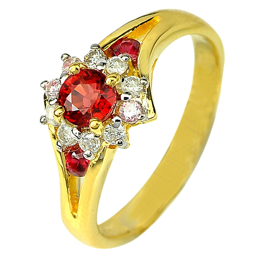 Natural Red Sapphire 0.64 Ct and Diamond 18K Yellow Gold Ring Jewelry Size 6.5 (1 of 3)
