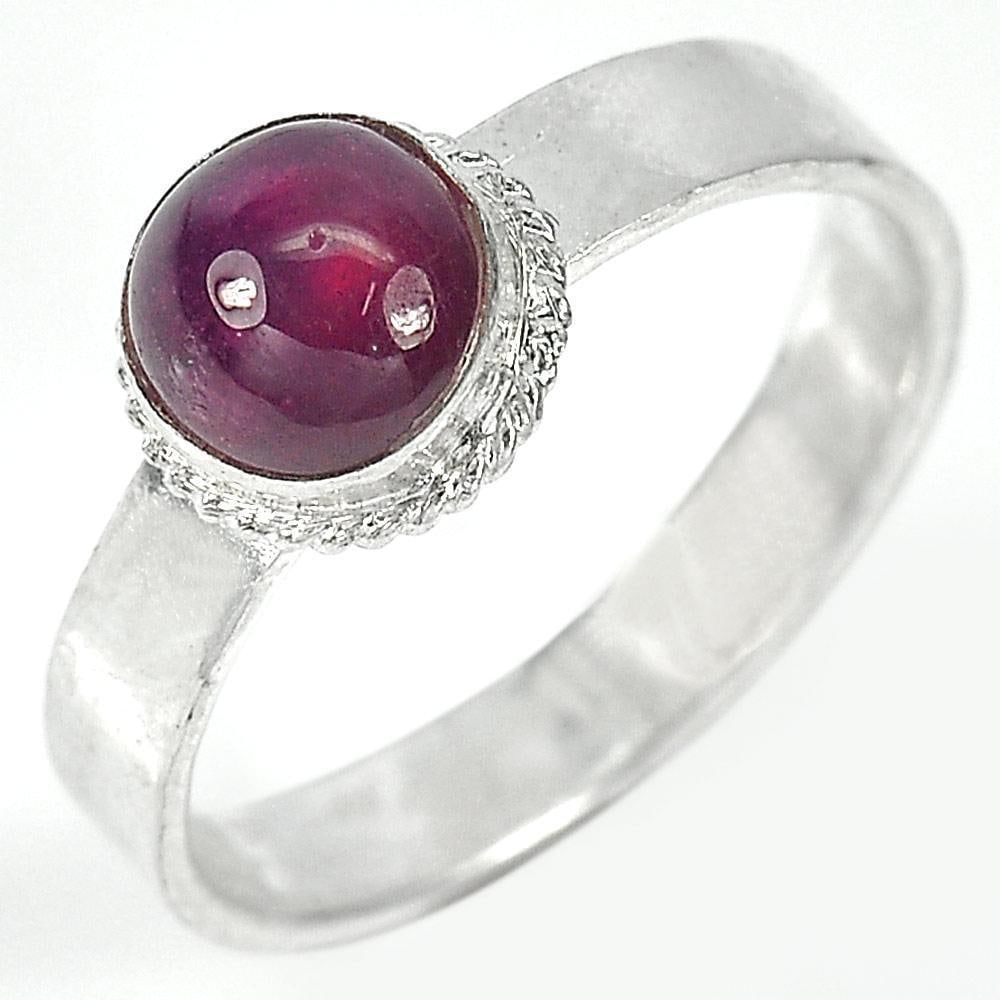 925 Sterling Silver Ring Size 9 Natural Gemstone Oval Cabochon Red Ruby 3.56 G. (1 of 3)