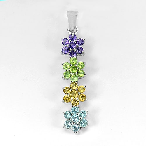 Natural Amethyst Peridot Citrine Topaz Gemstone 925 Sterling Silver Pendant 4.04 G.: Product ID: 281130014 / Product Name: Natural Pendant / Weight: 4.04 CT. / Size: 42 x 8.6 Mm. MM. / Shape: Round / Color: Multi-Color / Clarity:VSI / Luster: Good / Gems Origin: Thailand / Treatment: 