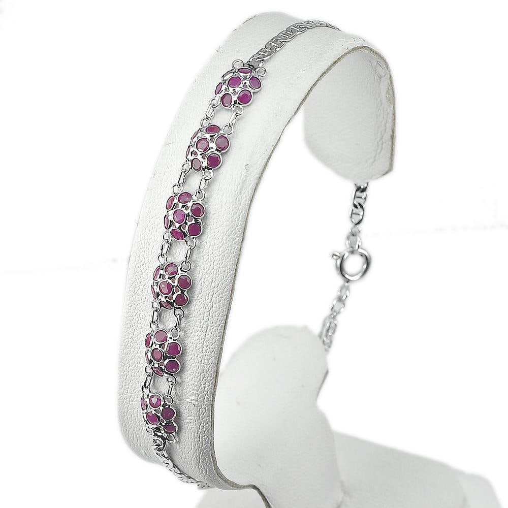 Natural Red Pink Ruby 925 Sterling Silver Bracelet Jewelry Length 8 Inch. 2.33 G. (1 of 3)