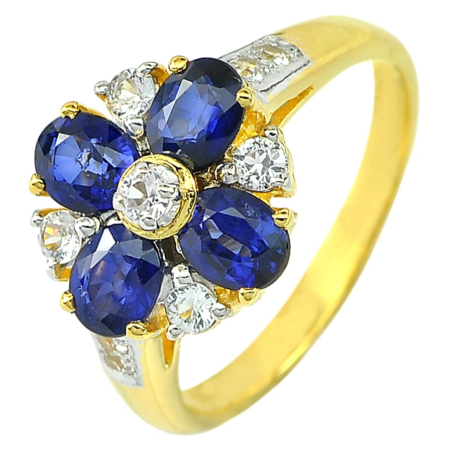 Natural Blue Sapphire 1.60 Ct. and Diamond 0.30 Ct. 18K Yellow Gold Ring Jewelry Size 6.5 (1 of 3)