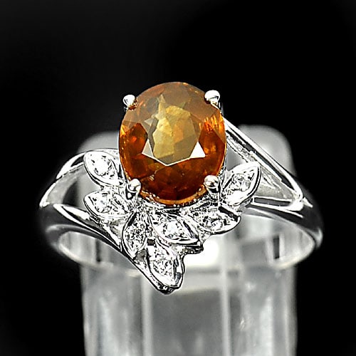 925 Sterling Silver Ring Size 7 Natural Gem Oval Shape Yellow Zircon 3.64 G. (1 of 3)
