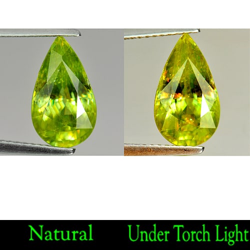 Green Titanium Sphene Rainbow Spark 3.73 Ct. Pear Shape 13 x 7.6 Mm. Natural Gemstone Unheated: Product ID: 806502944 / Product Name: Natural Sphene / Weight: 3.73 CT. / Size: 13 x 7.6 x 5.8 MM. / Shape: Pear / Color: Green Titanium Sphene Rainbow Spark / Clarity:SI1 / Luster: Adamantine / Gems