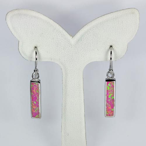 Multi Color Pink Created Opal 925 Sterling Silver Dangle Earrings 3.02 G. (1 of 3)