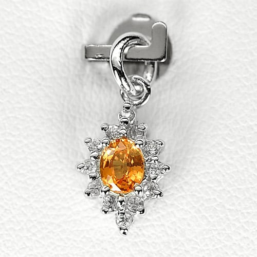 Natural Orange Songea Sapphire 925 Sterling Silver Pendant Jewelry 0.77 G. (1 of 3)
