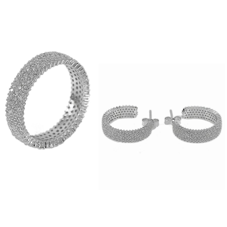 925 Sterling Silver Earrings and Ring Size 7 with Round White CZ Beautiful Design 7.91 G. (1 of 3)