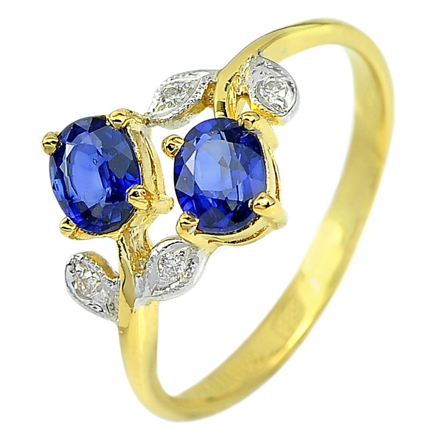 Natural Blue Sapphire 1.33 Ct. and White Diamond 18K Yellow Gold Ring Jewelry Size 6.5 (1 of 3)