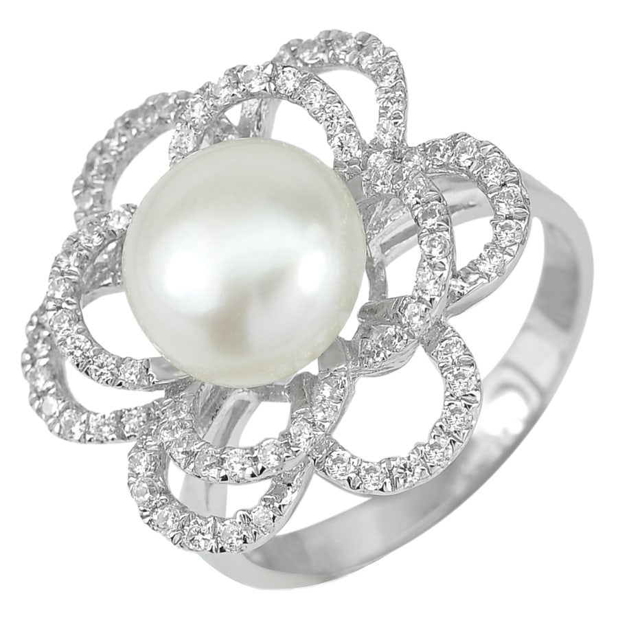 Beautiful Natural White Pearl 925 Sterling Silver Flower Ring 5.15 G. Size 8 (1 of 3)