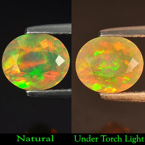 Natural Multi Color Opal 0.94 Ct. Oval Shape 8 x 6.8 Mm. Unheated Gemstone: Product ID: 818706746 Product Name: Natural Opal Weight: 0.94 CT. Size: 8 x 6.8 x 4.4 MM. Shape: Oval Color: Multi Color Clarity:Transparent Luster: Good Gems Origin: Ethiopia Treatment: Unheated Crys