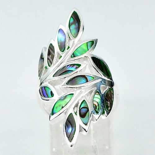 Natural Abalone Shell Olive Leaf Design 925 Sterling Silver Jewelry 8.70 G. Ring Size 6 (1 of 3)