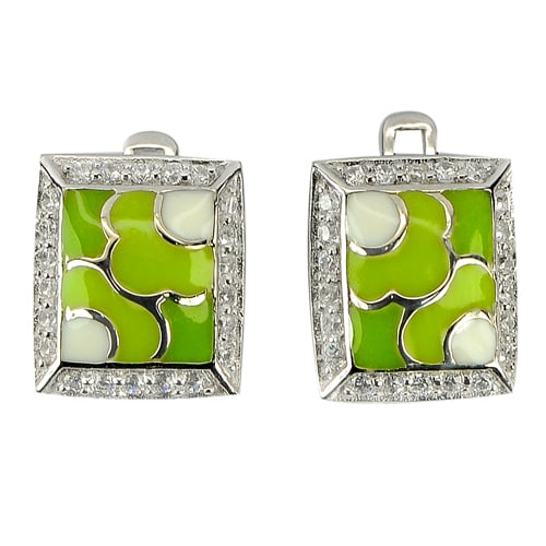 4.80 G. Lovely Enamel Design Real 925 Sterling Silver White Gold Plated Earrings (1 of 3)