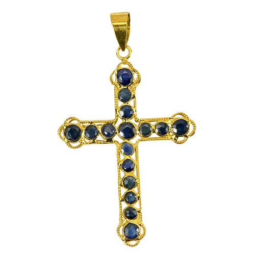Natural Blue Sapphire 18k Yellow Gold Jewelry Cross Pendant 1.10 Ct. 0.80 G. (1 of 3)