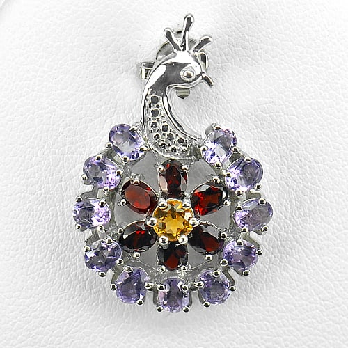 Amethyst Garnet Citrine 925 Sterling Silver Pendant Jewelry 3.61 G. (1 of 3)