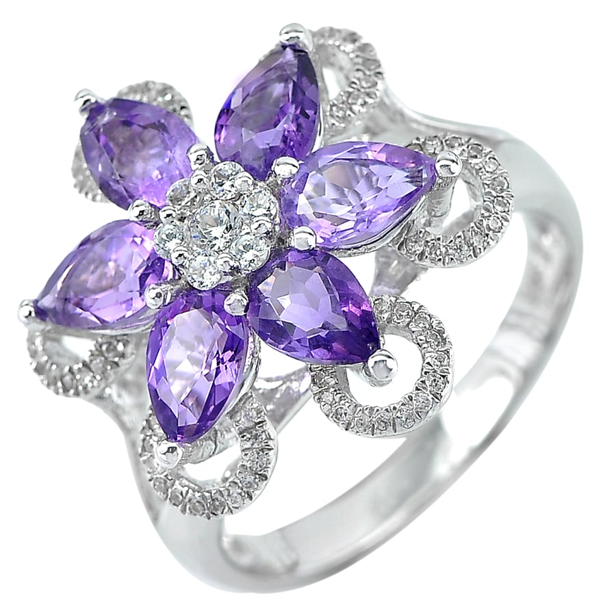 Natural Purple Amethyst 925 Sterling Silver Ring Jewelry 4.43 Grams Size 7.5 (1 of 3)