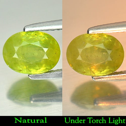 Green Sphene 1.99 Ct. Oval 8.5 x 6.4 Mm. Natural Gemstone Unheated Madagascar: Product ID: 806504860 Product Name: Natural Sphene Weight: 1.99 CT. Size: 8.5 x 6.4 x 4.4 MM. Shape: Oval Color: Intense Green With Red Spark Clarity:VSI Luster: Adamantine Gems Origin: Madagascar Tre
