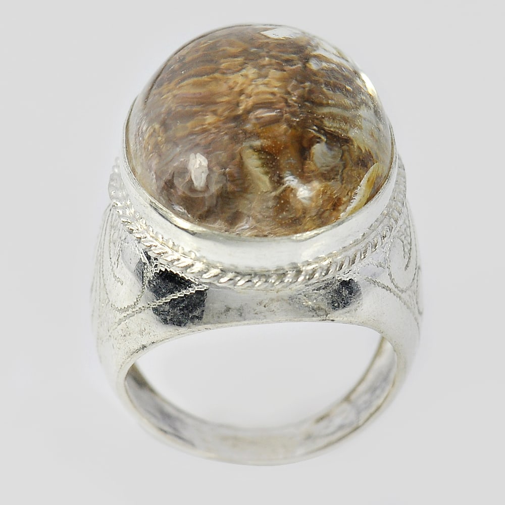 Natural Gemstone White Moss Quartz 925 Sterling Silver 13.39 G. Ring Size 9.5 From Thailand (1 of 3)