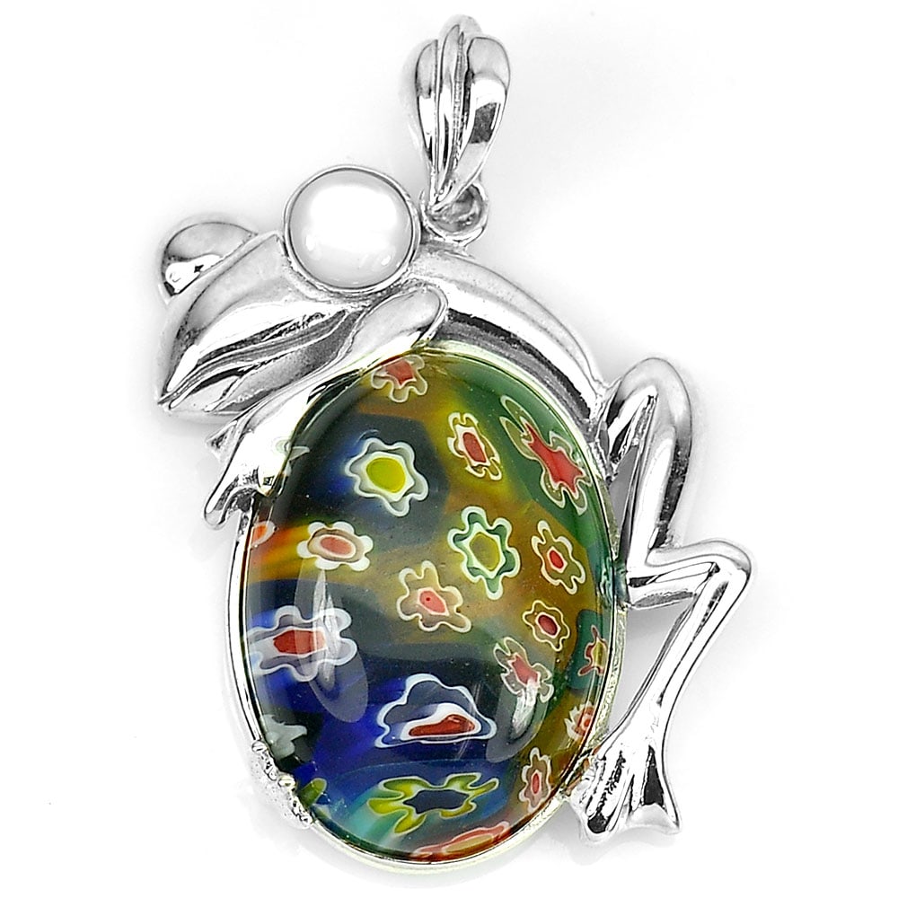 Murano Lampwork Art Glass Beaded Frog 925 Sterling Silver Pendant Jewelry 10.41 G. (1 of 3)