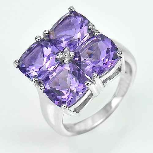 Natural Gemstones Purple Amethyst 925 Sterling Silver White Gold Plated 7.68 G. Ring Size 7 (1 of 3)