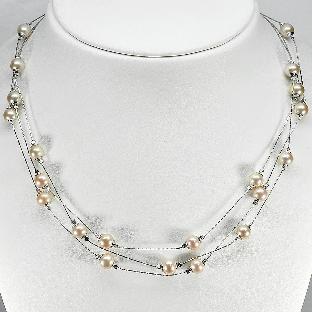 15.95 Grams Charming Natural Orange Pearl Sterling Silver Necklace Length 18 Inch. (1 of 3)