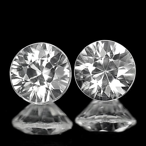 Natural White Zircon 2.17 Ct. Matching Pair Round Diamond Cut 6.2 Mm. Gemstone From Cambodia: Product ID: 807724782 Product Name: Natural Zircon Weight: 2.17 CT. Size: 6.2 x 6.2 x 3.6 MM. Shape: Round Diamond Cut Color: White Clarity:SI1 Luster: Good Gems Origin: Cambodia Treatment: Heated Cry