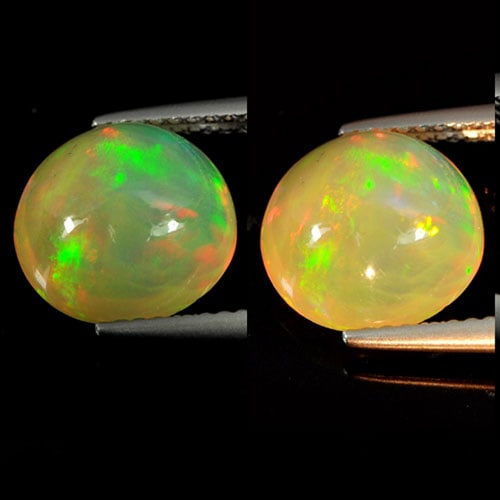 Multi Color Opal 2.75 Ct. Round Cabochon Shape 10 Mm. Natural Gemstone Unheated From Ethiopia: Product ID: 818727088 Product Name: Natural Opal Weight: 2.75 CT. Size: 10 x 6.1 MM. Shape: Round Cabochon Color: Multi-Color Clarity:Semi - Transparent Luster: Iridescent Gems Origin: Ethiopia Treatm