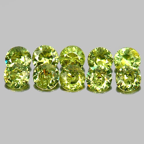 Yellowish Green Demantoid Garnet 1.00 Ct. 10 Pcs. Round 2.9 Mm. Natural Gemstone From Madagascar: Product ID: 802935040 Product Name: Natural Demantoid Weight: 1.00 CT. Size: 2.9 x 2.9 x 1.8 MM. Shape: Round Color: Yellowish Green Clarity:VSI Luster: Good Gems Origin: Madagascar Treatment: UnHeate