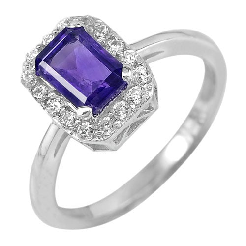 Natural Gem Purple Amethyst and CZ 925 Sterling Silver Jewelry 2.30 G. Ring Size 6 (1 of 3)