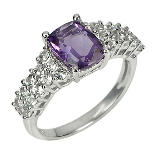 Natural Gem Purple Amethyst and CZ 925 Sterling Silver Jewelry 4.04 G. Ring Size 8 (1 of 3)