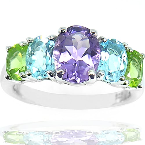 Natural Gems Amethyst Topaz Peridot 925 Sterling Silver 5.10 G. Ring Size 8 (1 of 3)