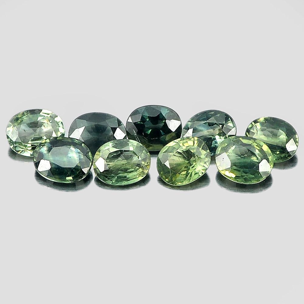 Natural Green Sapphire 3.69 Ct. Oval Shape 4.8 x 4 to 5.2 x 4.1 Mm. 9 Pcs. Gemstones From Thailand: Product ID: 806161849 Product Name: Natural Green Sapphire Weight: 3.69 CT. Size: 4.8 x 4 to 5.2 x 4.1 MM. Shape: Oval Color: Green Clarity:VVS - VSI Luster: Good Gems Origin: Thailand Treatment: Heat
