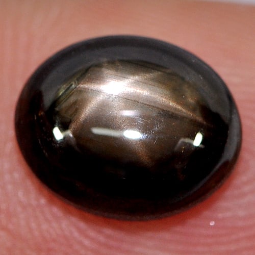 Natural Black Star Sapphire 4.10 Ct. Oval Cabochon Shape 9.4 x 7.6 Mm. Gemstone From Thailand: Product ID: 806135474 Product Name: Natural Star Sapphire Weight: 4.10 CT. Size: 9.4 x 7.6 x 4.8 MM. Shape: Oval Cabochon Color: Black Clarity:Opaque Luster: Good 6 Rays Star Gems Origin: Thailand Tre
