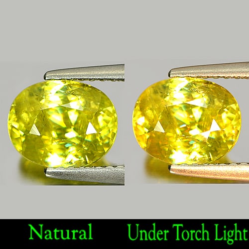 Intense Green Titanium Red Spark Sphene 2.25 Ct. Oval Shape 8.6 x 6.9 Mm. Natural Gemstone From (1 of 3)