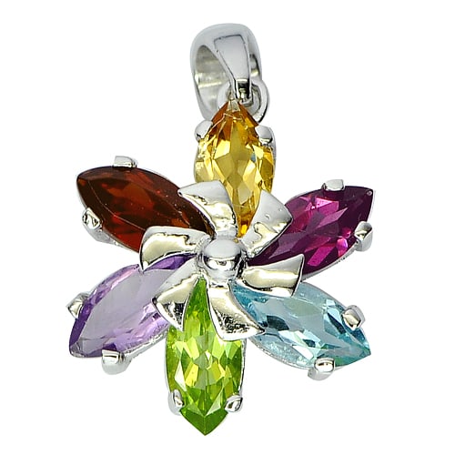 Natural Gems Rhodolite Garnet Peridot Topaz 925 Sterling Silver Pendant 2.84 Grams (1 of 3)
