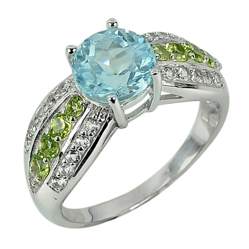 Natural Topaz and Peridot 925 Sterling Silver Ring Jewelry 4.36 G. Size 8 (1 of 3)