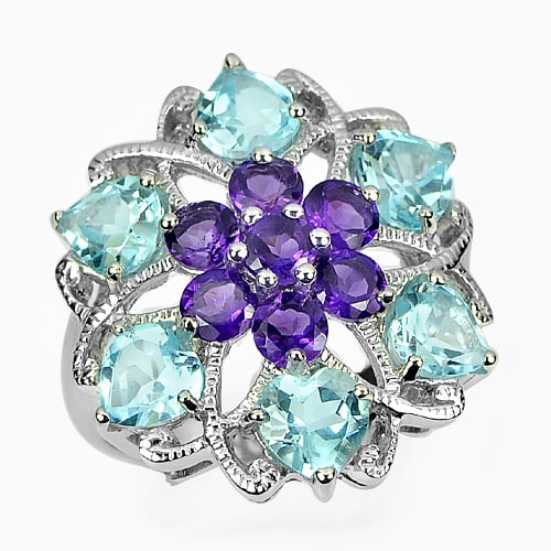 925 Sterling Silver Ring Jewelry Size 8 with Natural Gemstone Amethyst Topaz 9.30 G. (1 of 3)