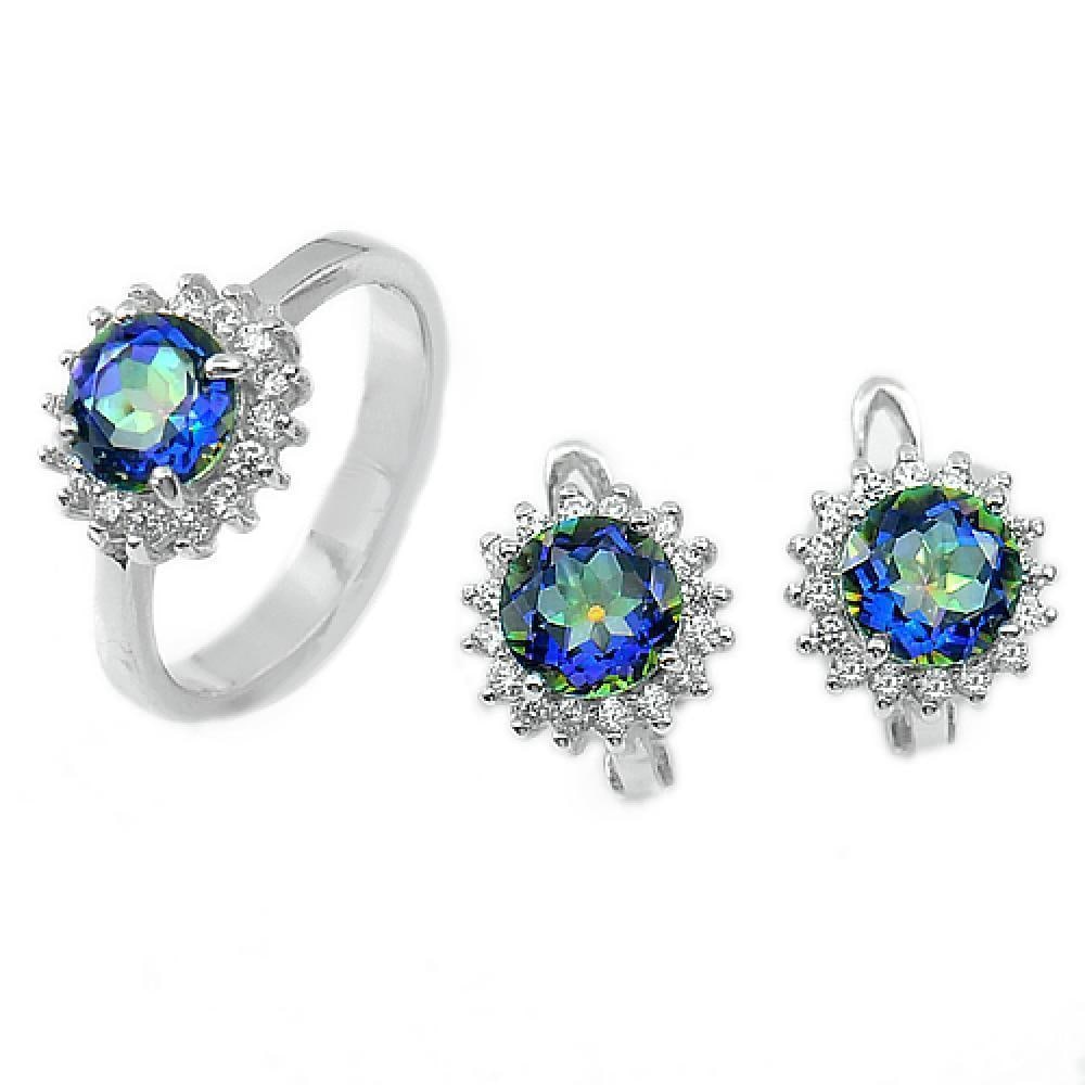925 Sterling Silver Earrings Ring Jewelry 7.98 G. with Natural Gemstone Mystic Topaz Size 7 (1 of 3)