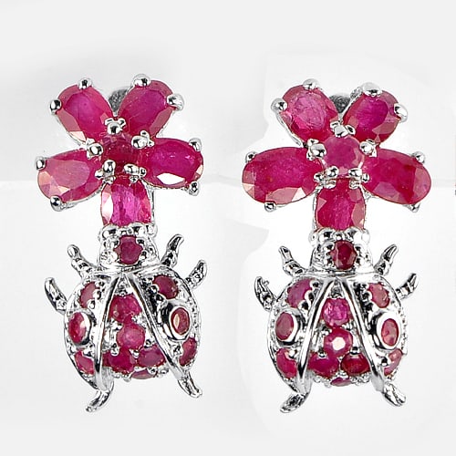 Natural Pink Ruby 925 Sterling Silver Earrings Jewelry 11.56 G. (1 of 3)