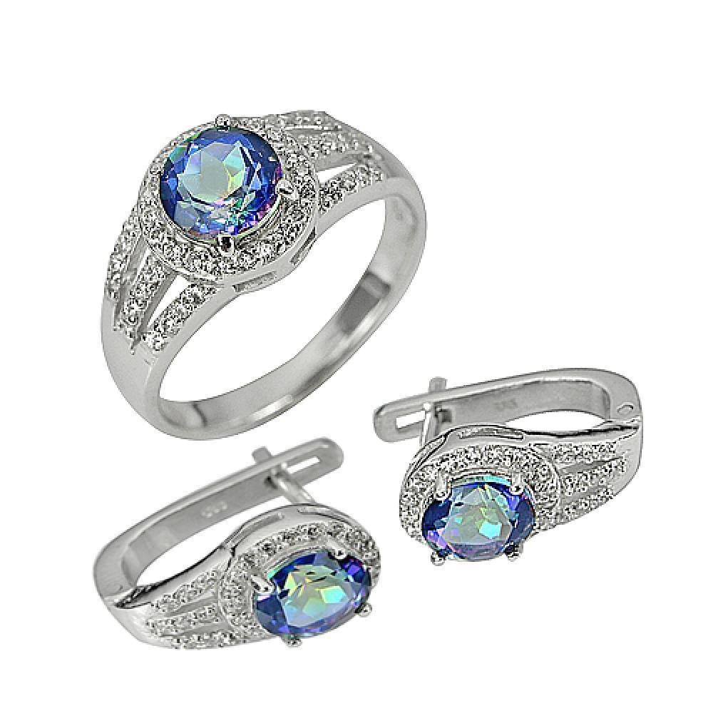 925 Sterling Silver Jewelry Set with Natural Gemstone Mystic Topaz and Cz Earrings Ring Size 8 (1 of 3)