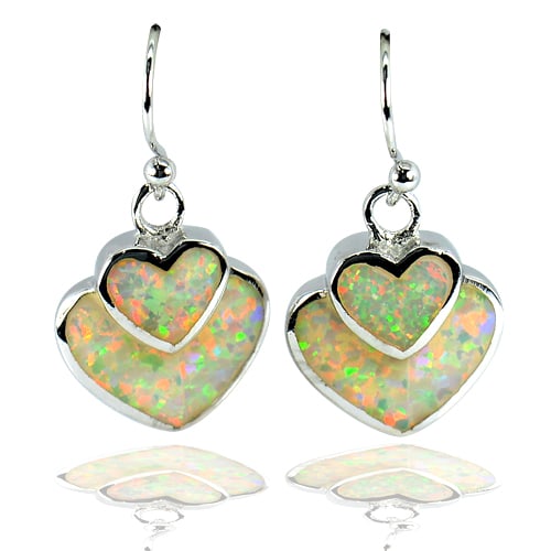925 Sterling Silver Earrings Jewelry Heart Multi Color White Opal Design 6.01 G. (1 of 3)