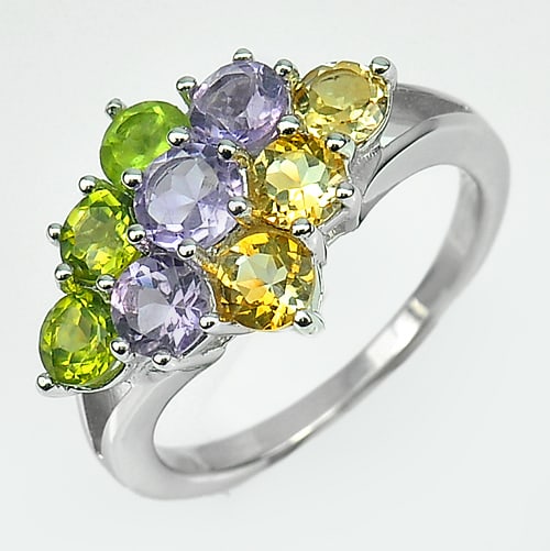 Natural Citrine Amethyst Peridot 925 Sterling Silver Ring Jewelry 4.02 Grams Size 7 (1 of 3)