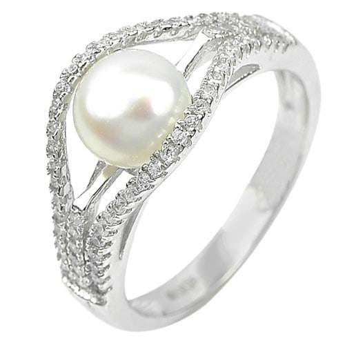 Natural White Pearl 925 Sterling Silver Ring Jewelry 3.26 G. Size 6.5 (1 of 3)