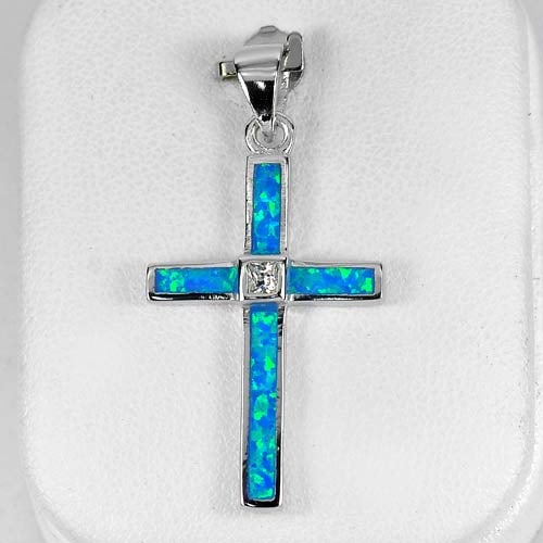 925 Sterling Silver Cross Pendant Jewelry 3.41 G. with Multi Color Created Opal (1 of 3)
