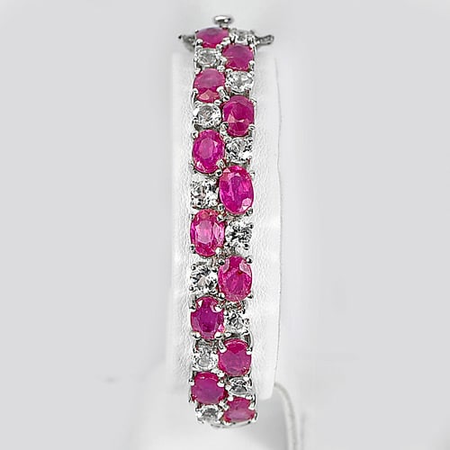 Natural Purplish Pink Ruby 925 Sterling Silver Bracelet Jewelry 17.77 G. (1 of 3)