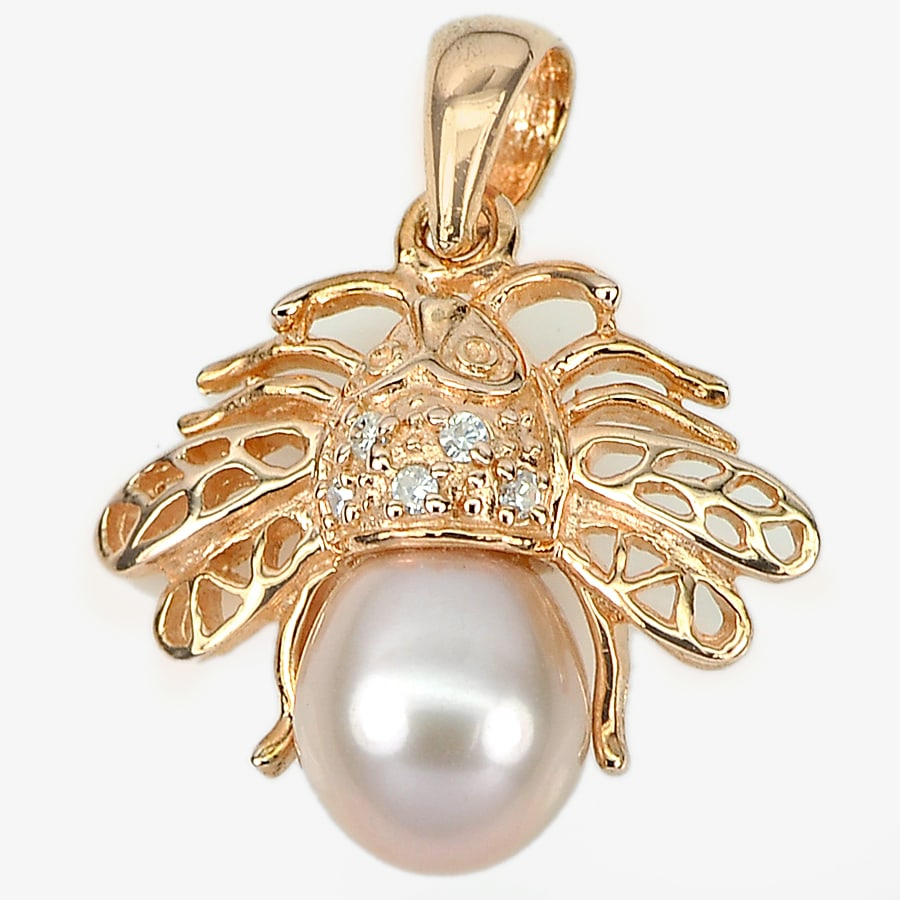 Natural Pink Pearl 925 Sterling Silver Rose Gold Pendant Jewelry 2.48 G. (1 of 3)